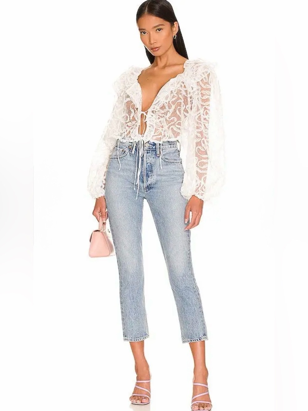 For Love & Lemons Tatiana White Lace Blouse Size Medium NWT